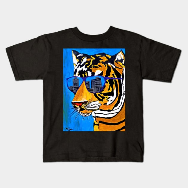 Cool Tiger in Sun Shades Kids T-Shirt by Overthetopsm